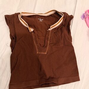 Urban Outfitters Brown Ribbed Crop Top with Trim
